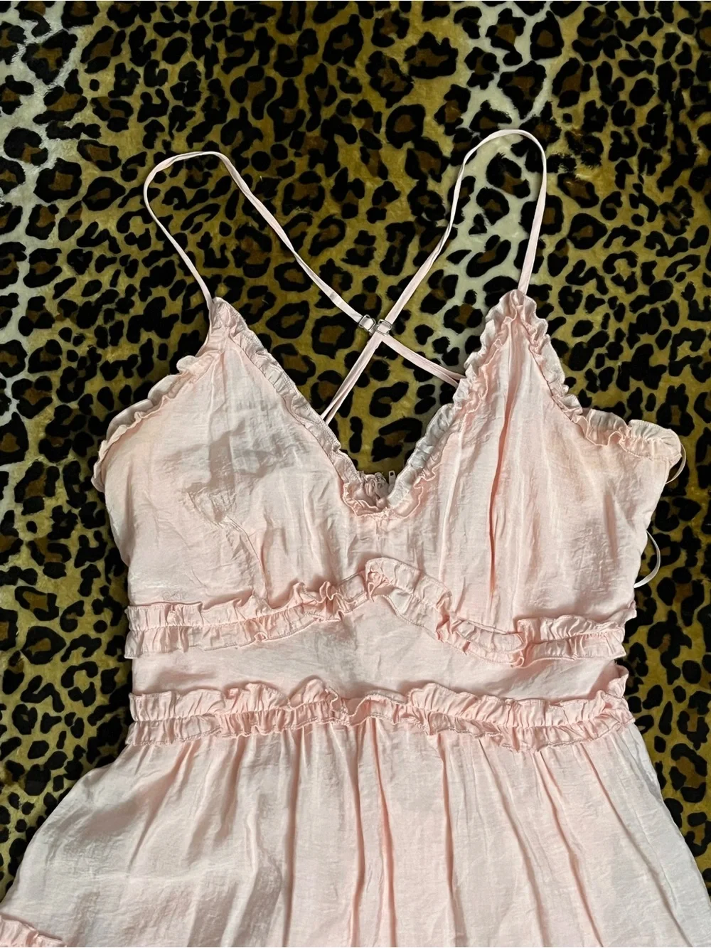 Peachy Pink Ruffle-Trim Chemise with Adjustable Straps